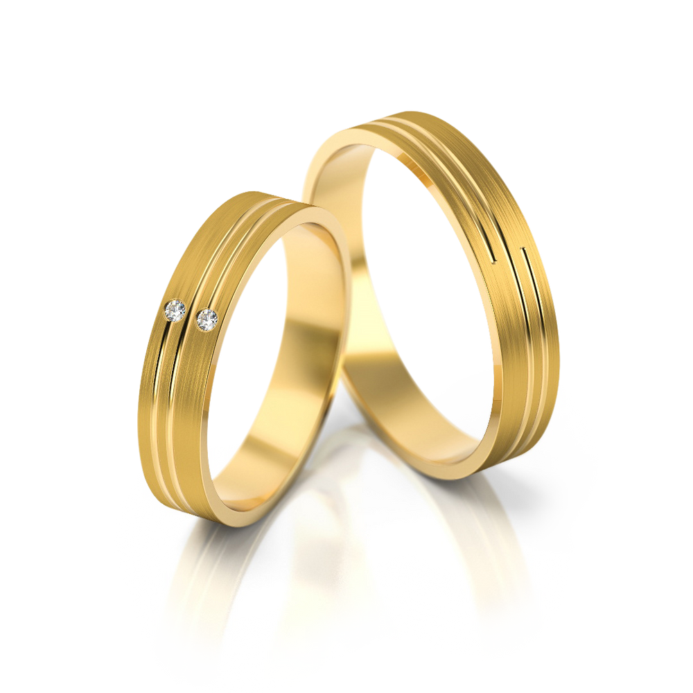 Vestuviniai žiedai geltono aukso su deimantais, 4 mm pločio