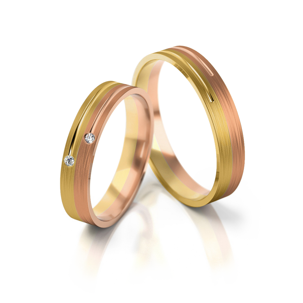 
                  
                    Vestuviniai žiedai – dviejų spalvų auksas su deimantais, 4 mm pločio
                  
                