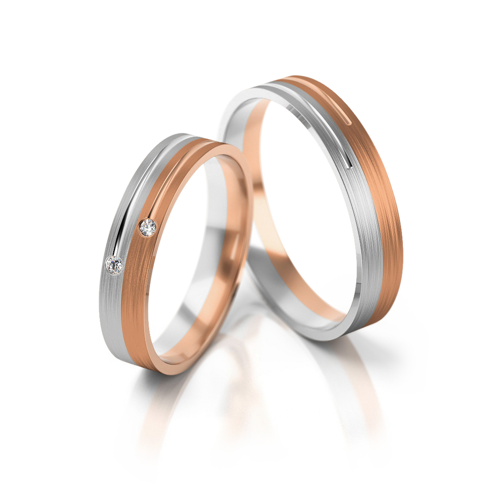 
                  
                    Vestuviniai žiedai – dviejų spalvų auksas su deimantais, 4 mm pločio
                  
                