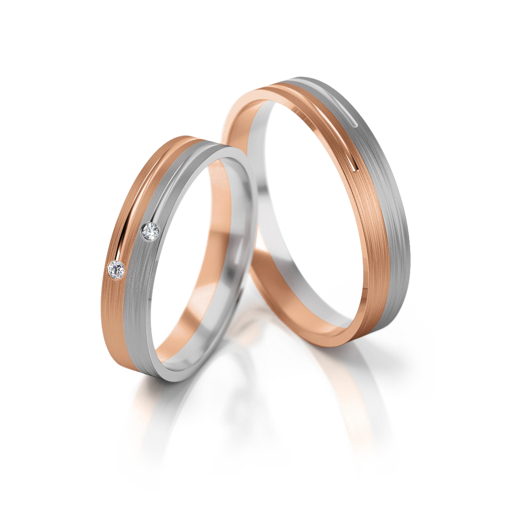 
                  
                    Vestuviniai žiedai – dviejų spalvų auksas su deimantais, 4 mm pločio
                  
                