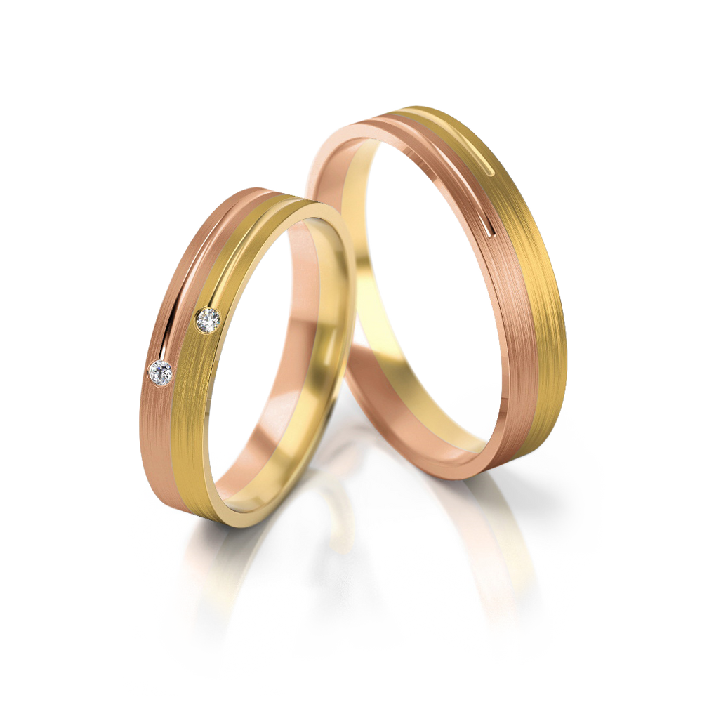
                  
                    Vestuviniai žiedai – dviejų spalvų auksas su deimantais, 4 mm pločio
                  
                
