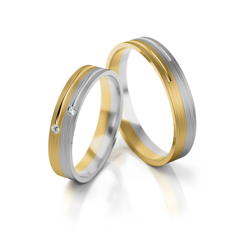 
                  
                    Vestuviniai žiedai – dviejų spalvų auksas su deimantais, 4 mm pločio
                  
                