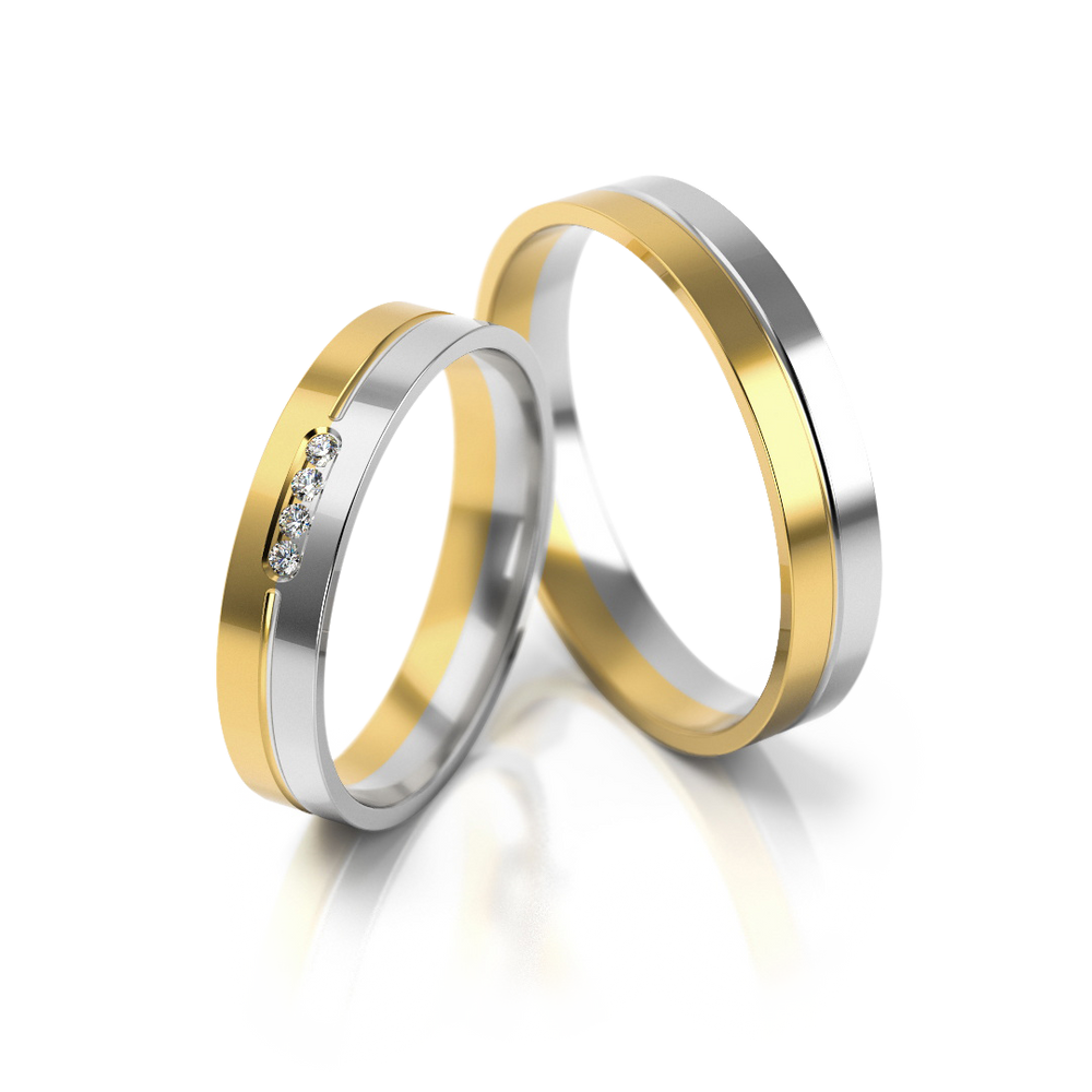 Geltono ir balto aukso vestuviniai žiedai su subtiliu deimantu – ADORO
