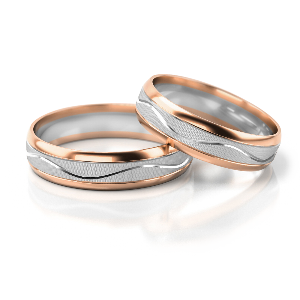 
                  
                    Vestuviniai žiedai geltono ir balto auksas, 5 mm pločio
                  
                