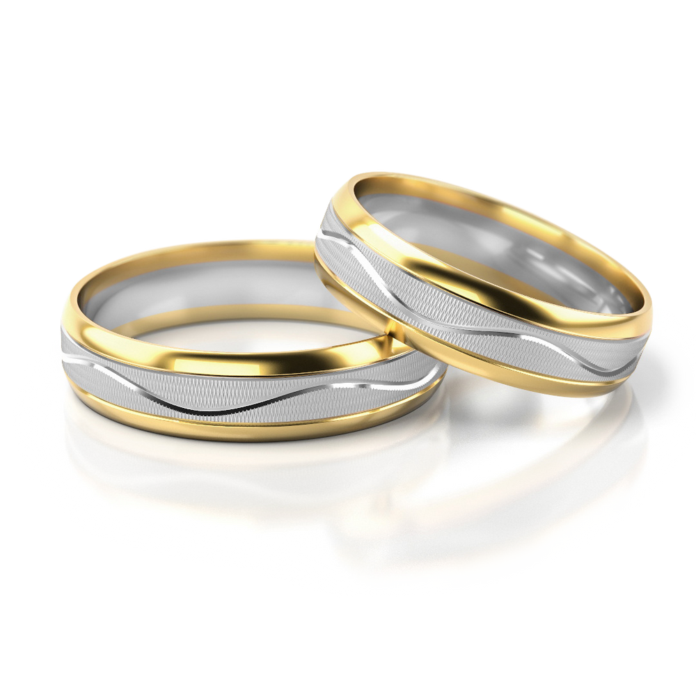 Vestuviniai žiedai geltono ir balto auksas, 5 mm pločio