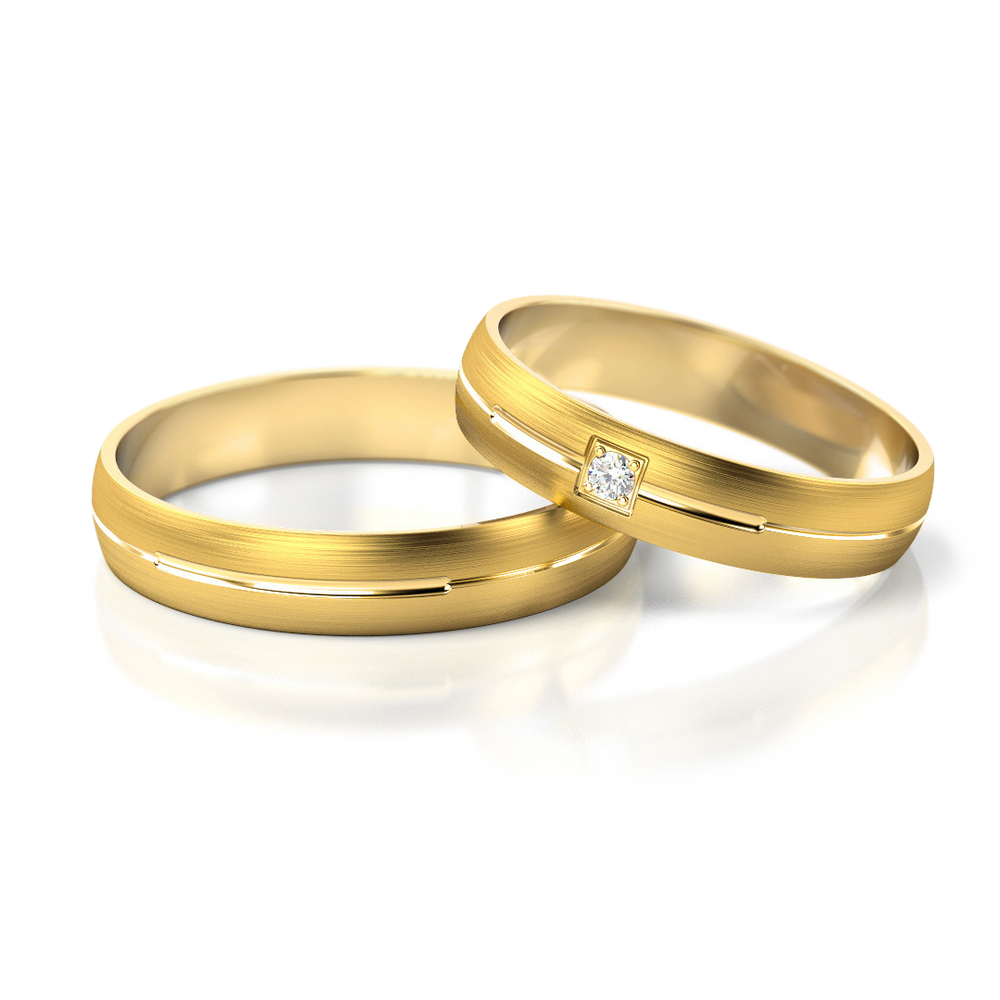 
                  
                    Vestuviniai žiedai – dviejų spalvų auksas su deimantu, 4 mm pločio
                  
                