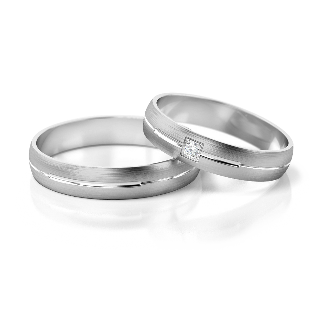 
                  
                    Vestuviniai žiedai – dviejų spalvų auksas su deimantu, 4 mm pločio
                  
                