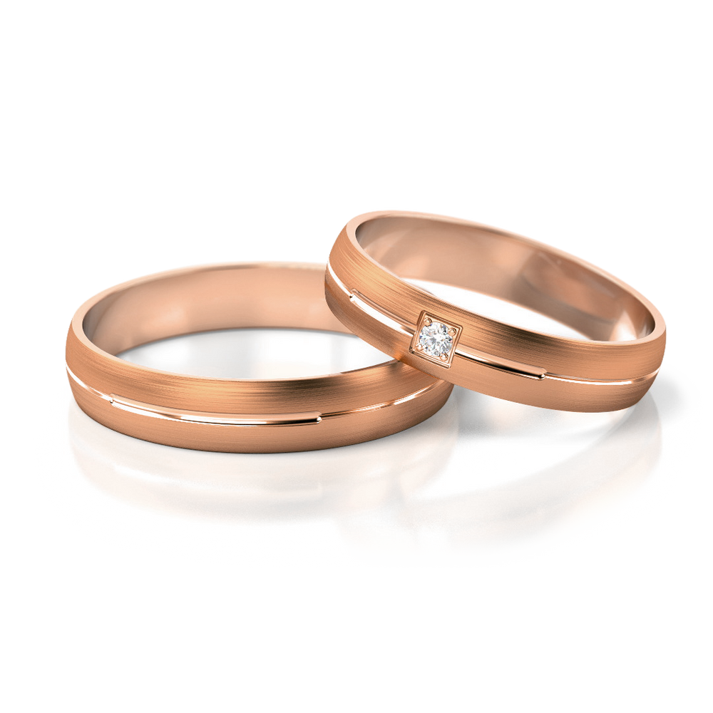 
                  
                    Vestuviniai žiedai – dviejų spalvų auksas su deimantu, 4 mm pločio
                  
                