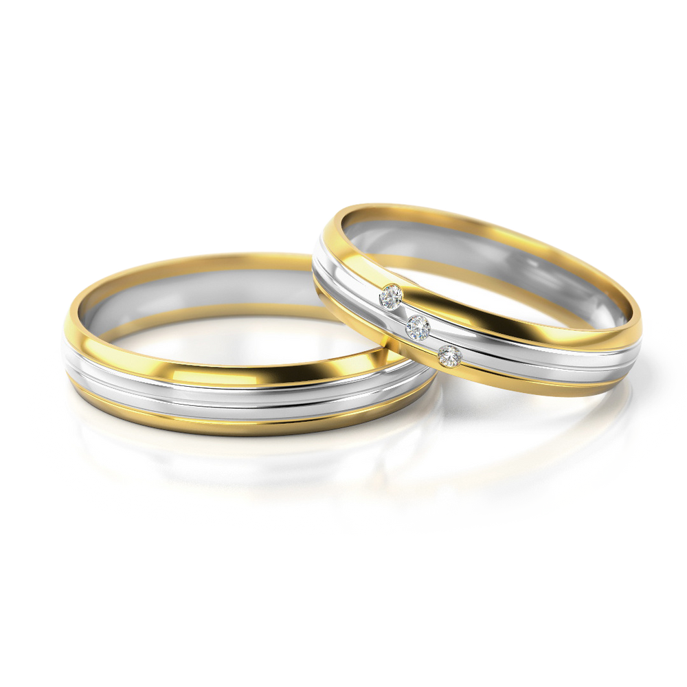 Dviejų spalvų vestuviniai žiedai su mažais deimantais – ADORO juvelyrika