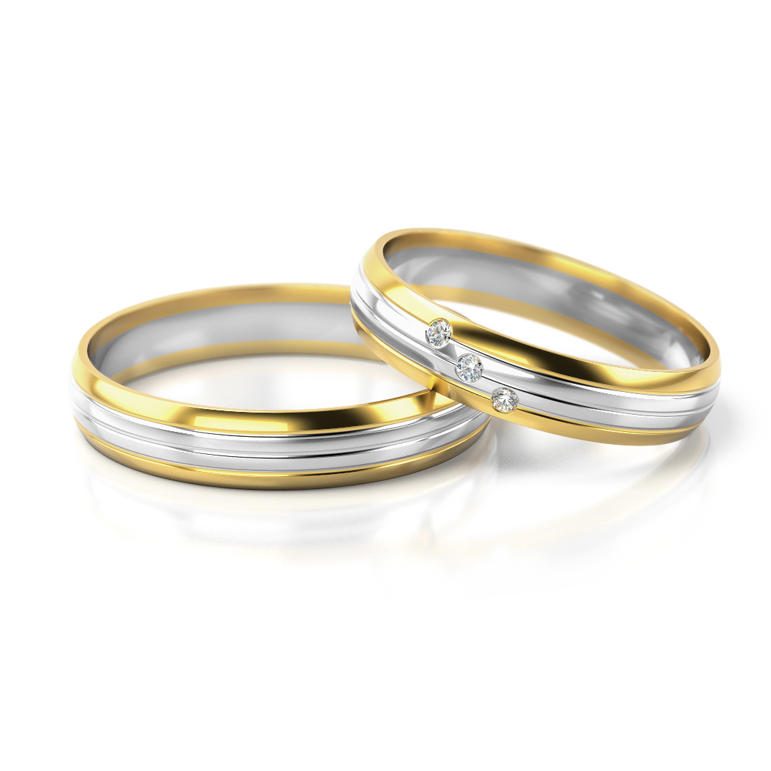 Dviejų spalvų vestuviniai žiedai su mažais deimantais – ADORO juvelyrika