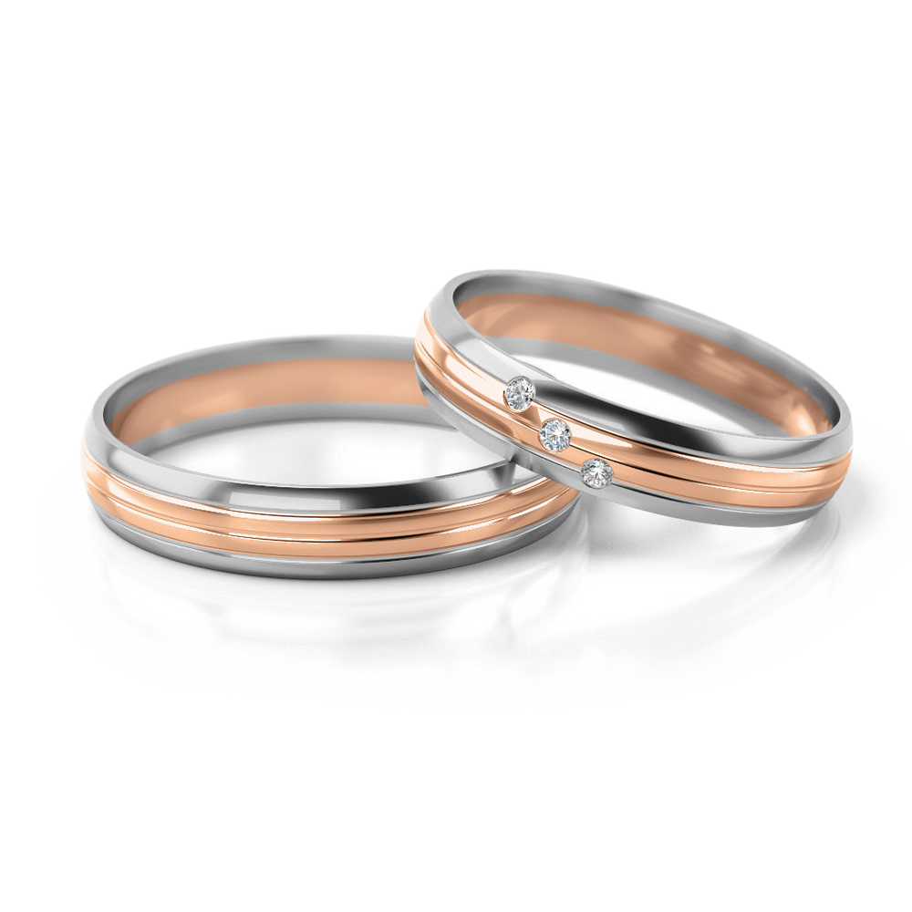 
                  
                    Dviejų spalvų vestuviniai žiedai su deimantais (4 mm)
                  
                