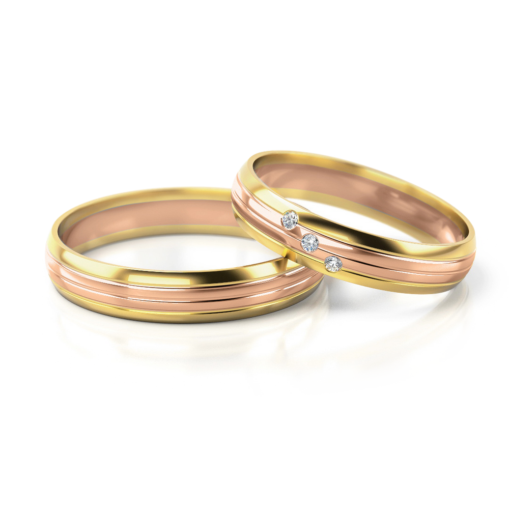 
                  
                    Dviejų spalvų vestuviniai žiedai su deimantais (4 mm)
                  
                