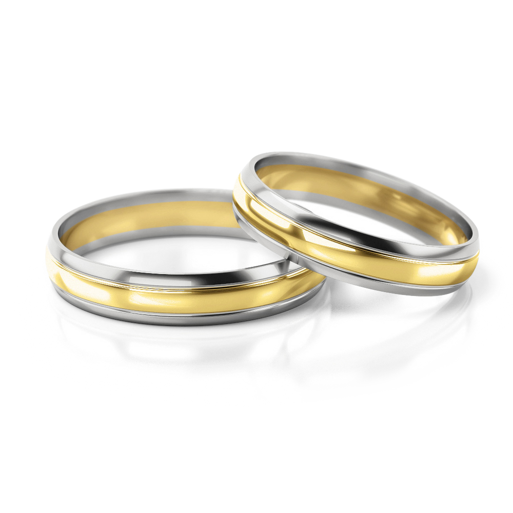 
                  
                    Vestuviniai žiedai – dviejų spalvų auksas, 4 mm pločio
                  
                