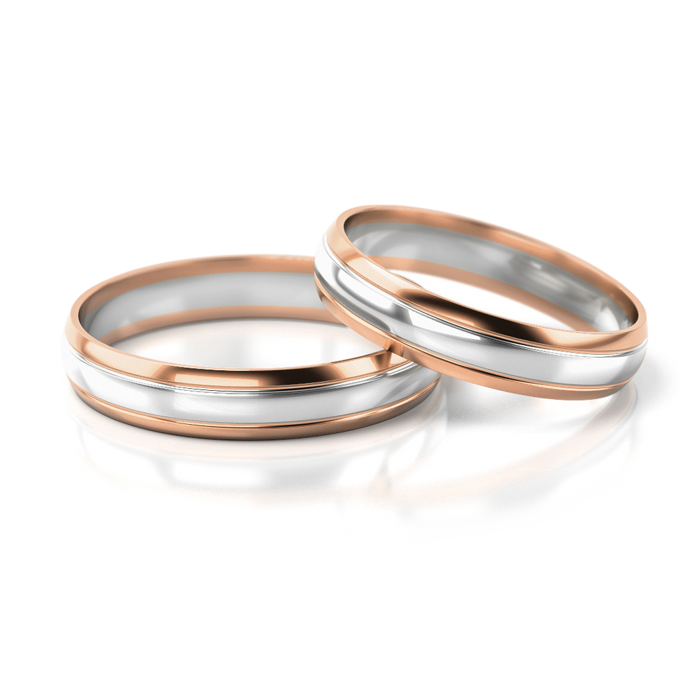 
                  
                    Vestuviniai žiedai – dviejų spalvų auksas, 4 mm pločio
                  
                