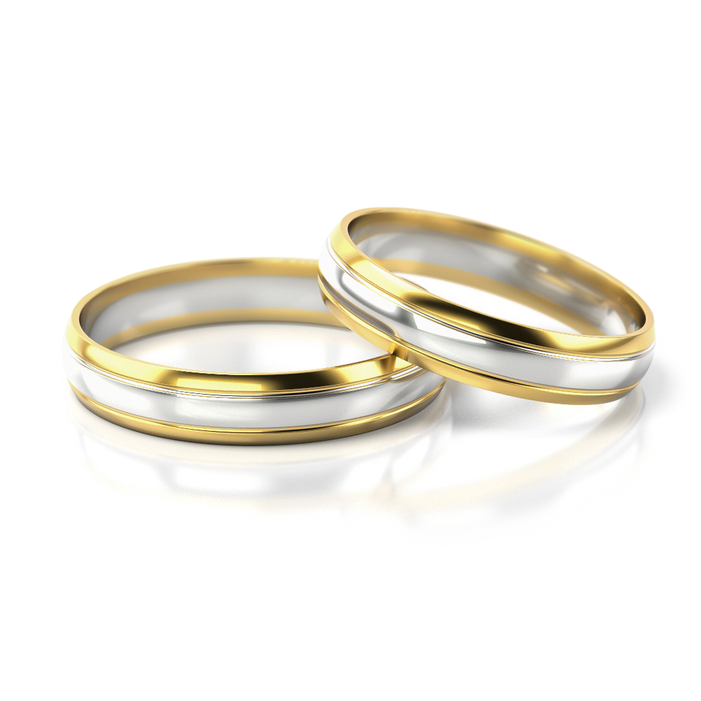 Vestuviniai žiedai – dviejų spalvų auksas, 4 mm pločio