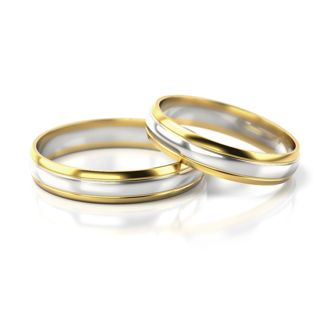 Vestuviniai žiedai – dviejų spalvų auksas, 4 mm pločio
