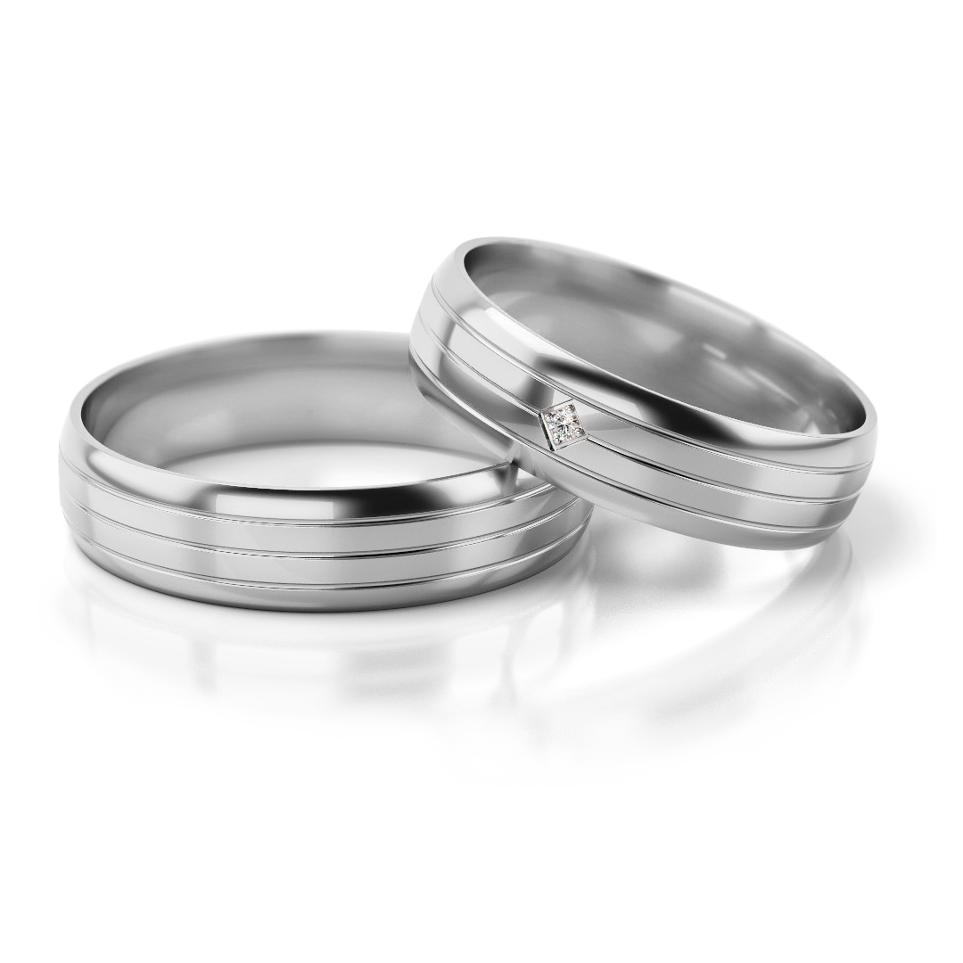 Dviejų spalvų vestuviniai žiedai su deimantu (5 mm)