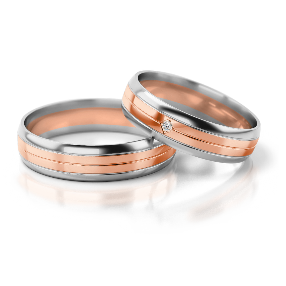 
                  
                    Dviejų spalvų vestuviniai žiedai su deimantu (5 mm)
                  
                