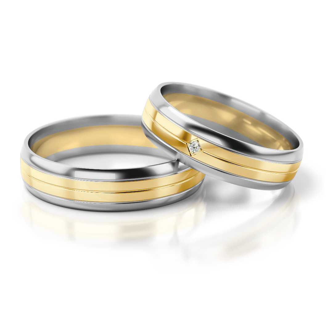Dviejų spalvų vestuviniai žiedai su deimantu (5 mm)