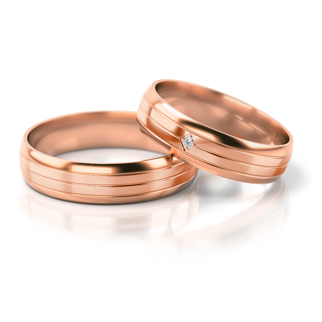 Dviejų spalvų vestuviniai žiedai su deimantu (5 mm)
