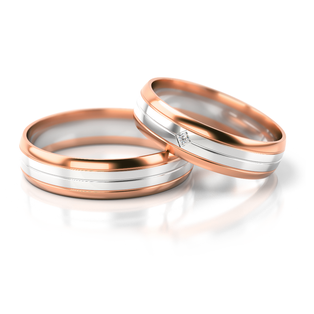 
                  
                    Dviejų spalvų vestuviniai žiedai su deimantu (5 mm)
                  
                