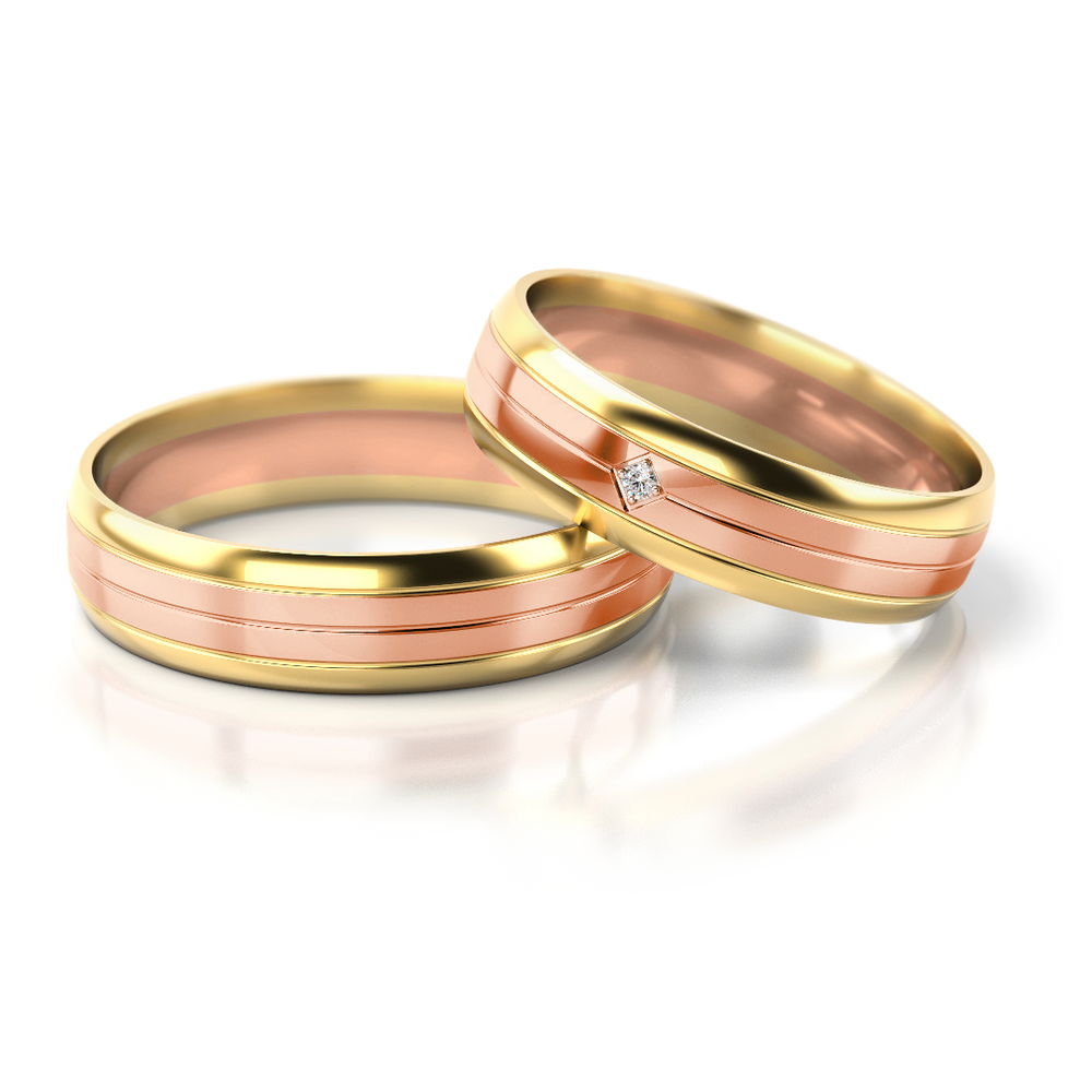 
                  
                    Dviejų spalvų vestuviniai žiedai su deimantu (5 mm)
                  
                