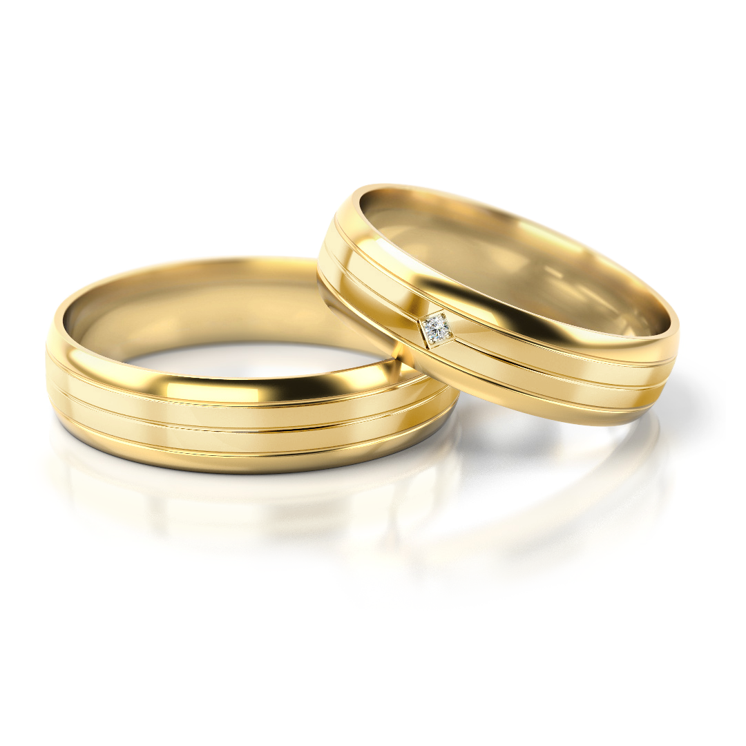 Dviejų spalvų vestuviniai žiedai su deimantu (5 mm)