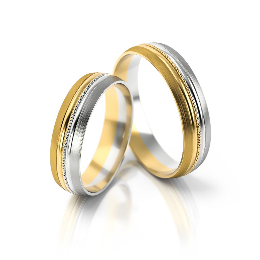Dviejų spalvų vestuviniai žiedai iš geltono ir balto aukso – ADORO juvelyrika