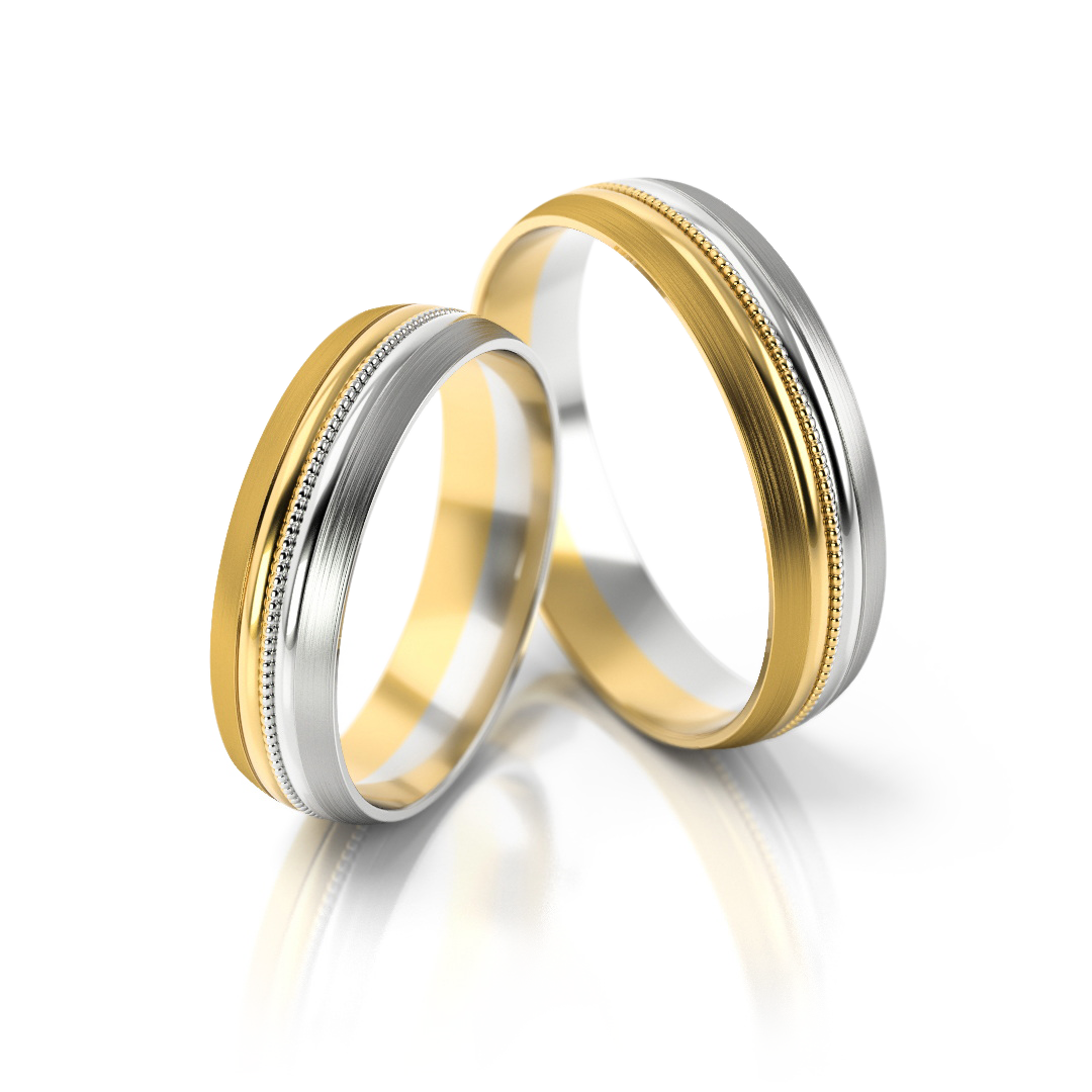 Dviejų spalvų vestuviniai žiedai iš geltono ir balto aukso – ADORO juvelyrika