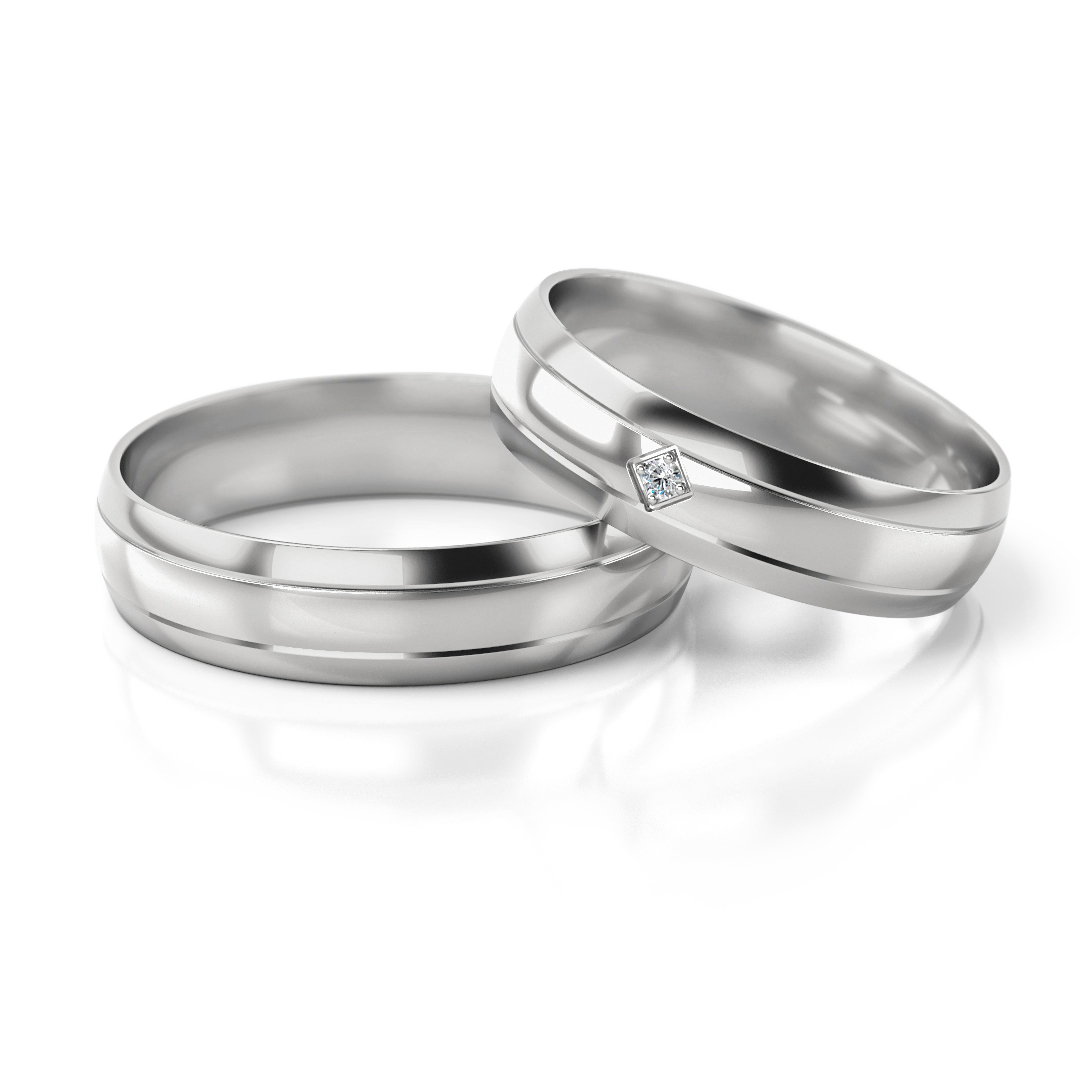 Dviejų spalvų vestuviniai žiedai su deimantu (5 mm)