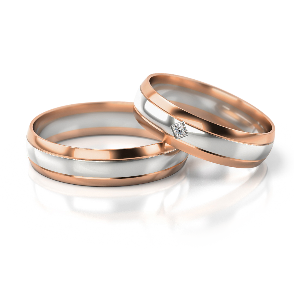 
                  
                    Dviejų spalvų vestuviniai žiedai su deimantu (5 mm)
                  
                