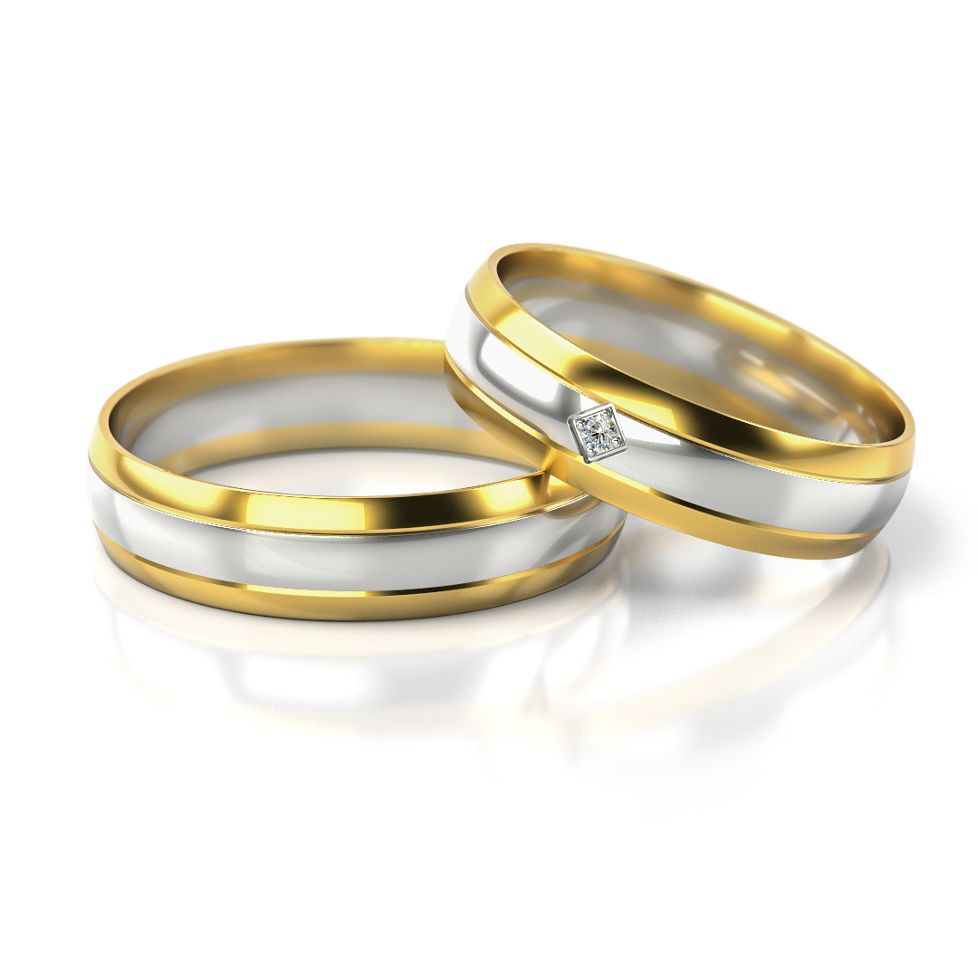 Dviejų spalvų vestuviniai žiedai su deimantu – ADORO juvelyrika