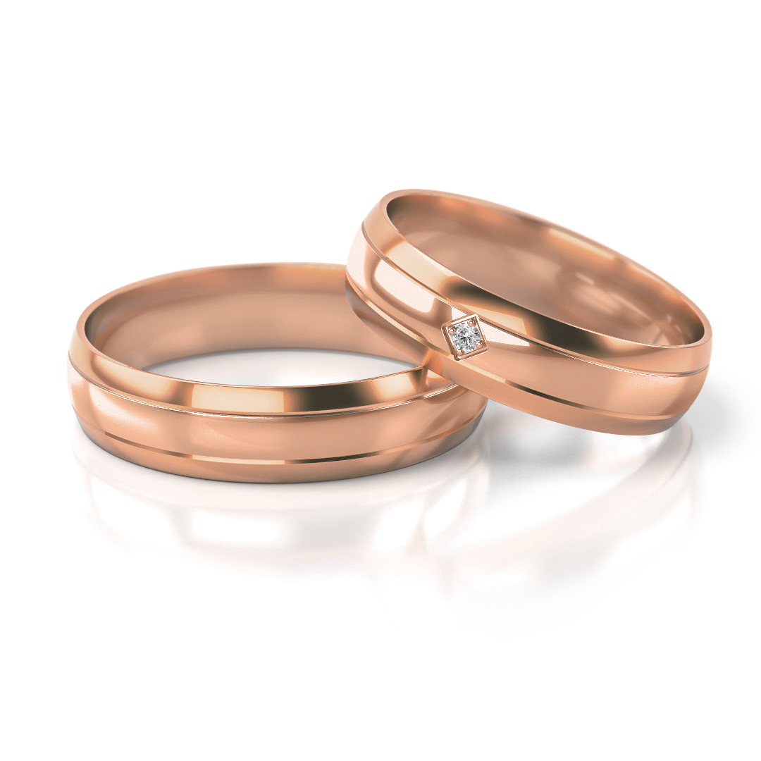 Dviejų spalvų vestuviniai žiedai su deimantu (5 mm)