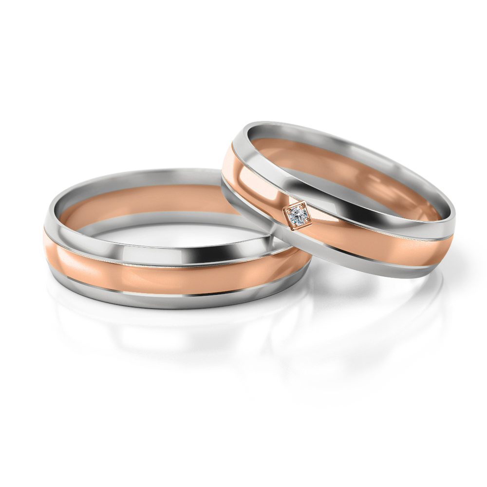 
                  
                    Dviejų spalvų vestuviniai žiedai su deimantu (5 mm)
                  
                