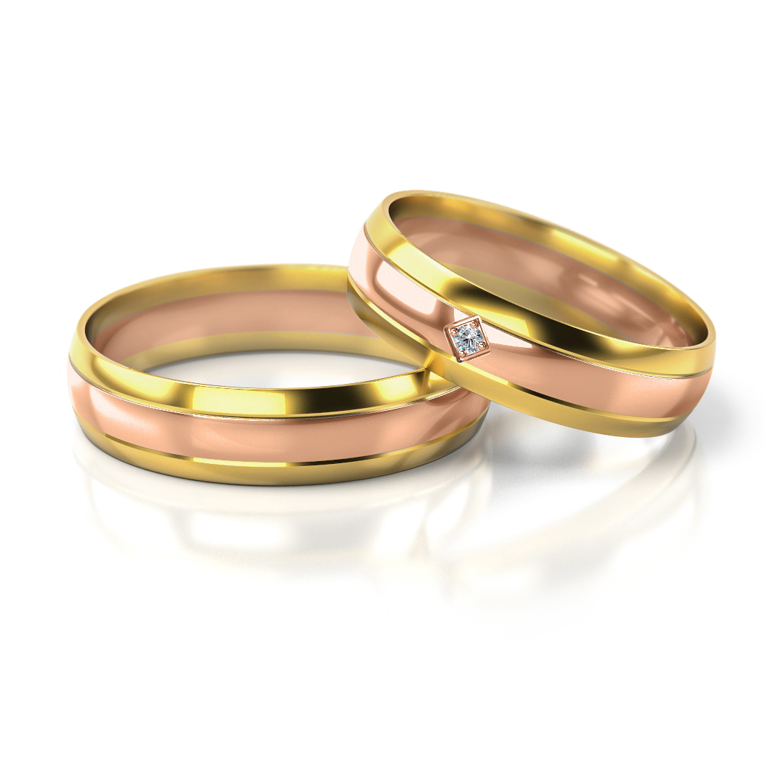 Dviejų spalvų vestuviniai žiedai su deimantu (5 mm)