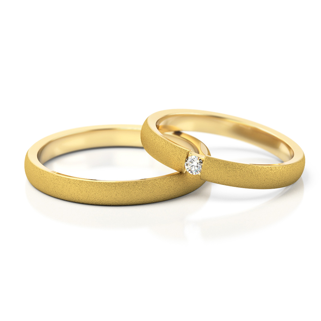 Vestuviniai žiedai – geltonas auksas su deimantu, 3 mm pločio