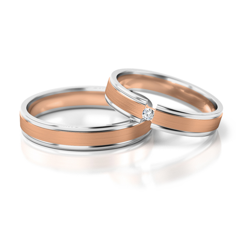 
                  
                    Vestuviniai žiedai geltono ir balto aukso su deimantu, 4 mm pločio
                  
                