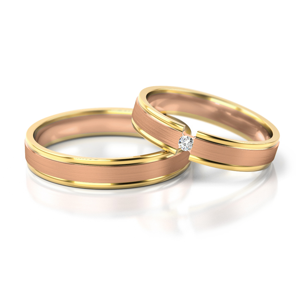 
                  
                    Vestuviniai žiedai geltono ir balto aukso su deimantu, 4 mm pločio
                  
                