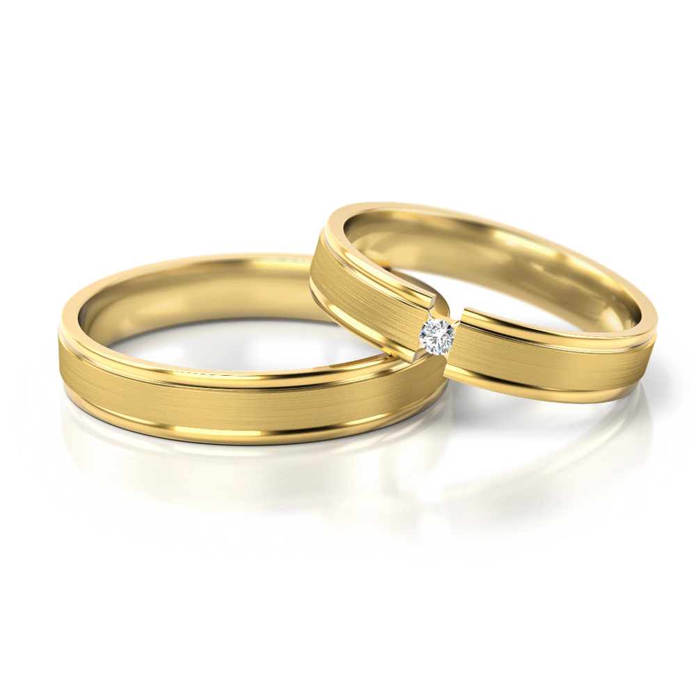 
                  
                    Vestuviniai žiedai geltono ir balto aukso su deimantu, 4 mm pločio
                  
                