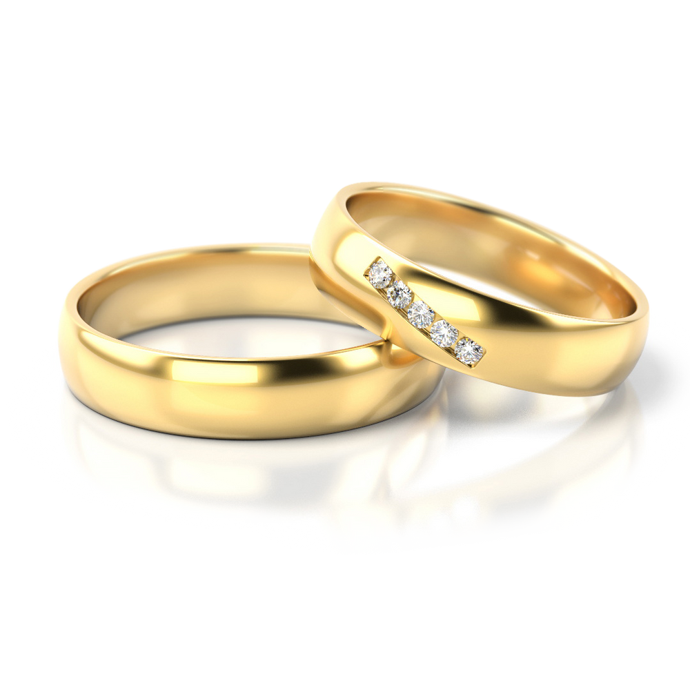 585 prabos vestuviniai žiedai su deimantais ir blizgiu paviršiumi – ADORO juvelyrika