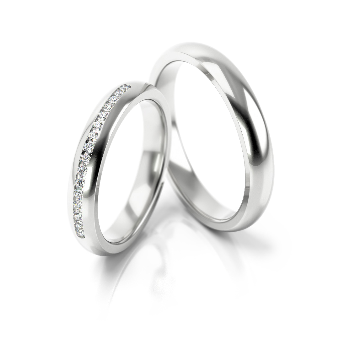 585 prabos vestuviniai žiedai iš balto aukso su deimantais – ADORO juvelyrika