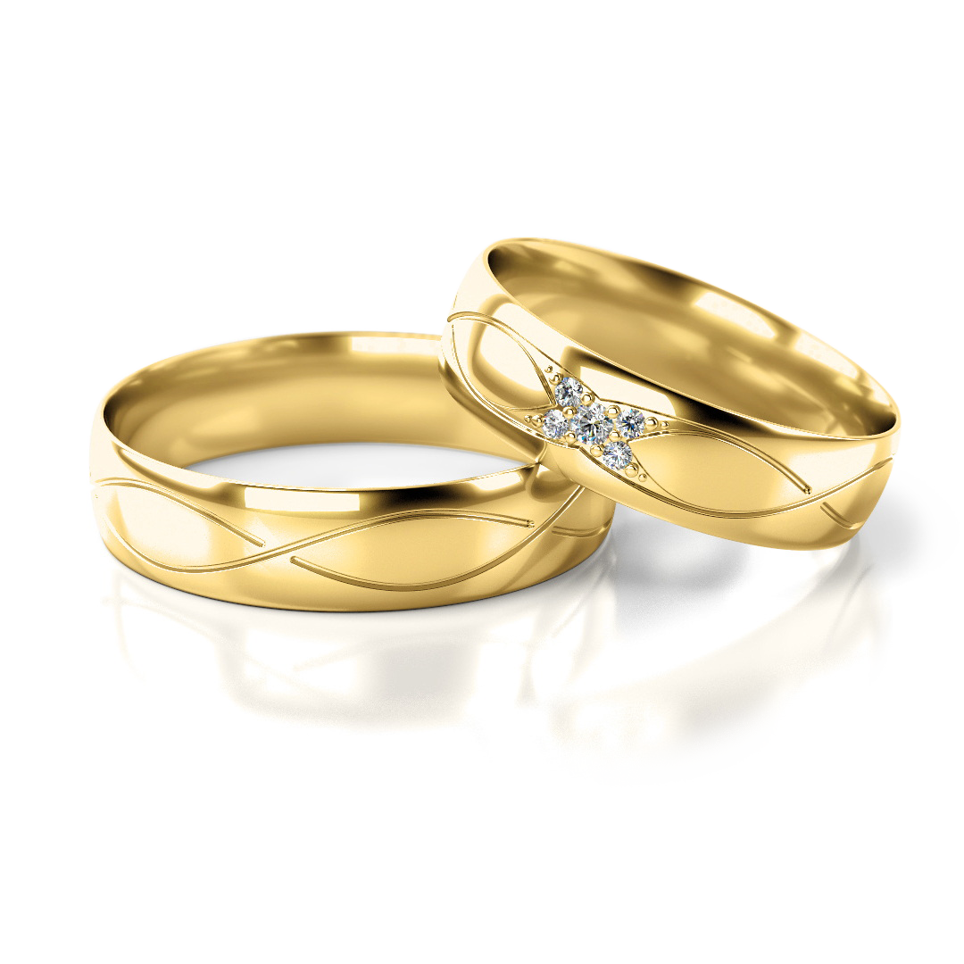 Baltos aukso vestuviniai žiedai su kryžminiu raštu ir deimantu (5 mm)