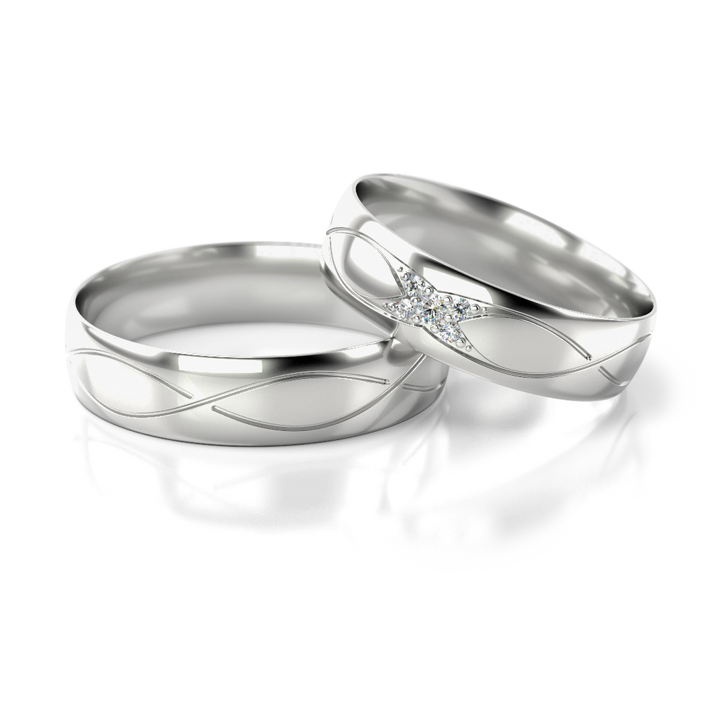 585 prabos vestuviniai žiedai su subtiliu raštu ir deimantu – ADORO juvelyrika