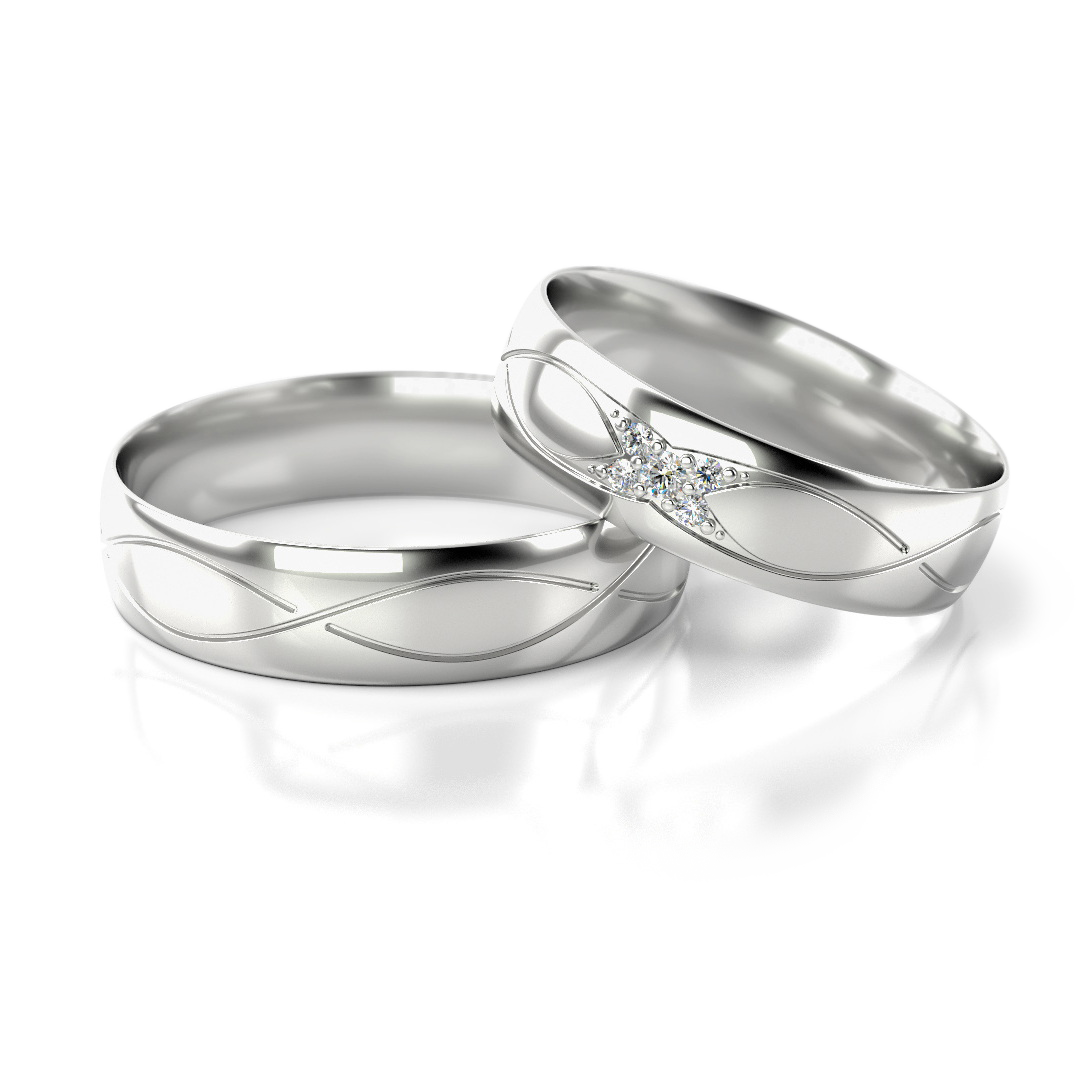 585 prabos vestuviniai žiedai su subtiliu raštu ir deimantu – ADORO juvelyrika