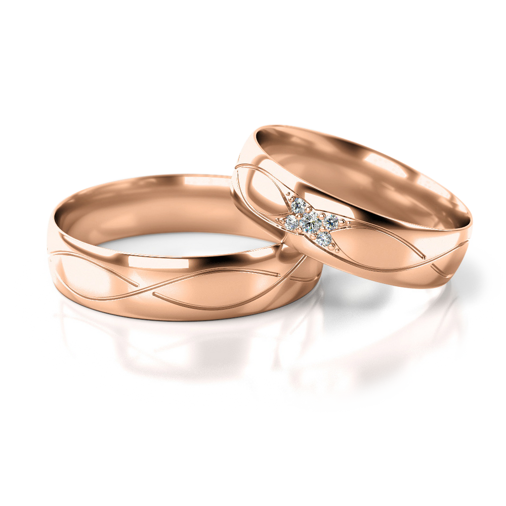 
                  
                    Baltos aukso vestuviniai žiedai su kryžminiu raštu ir deimantu (5 mm)
                  
                