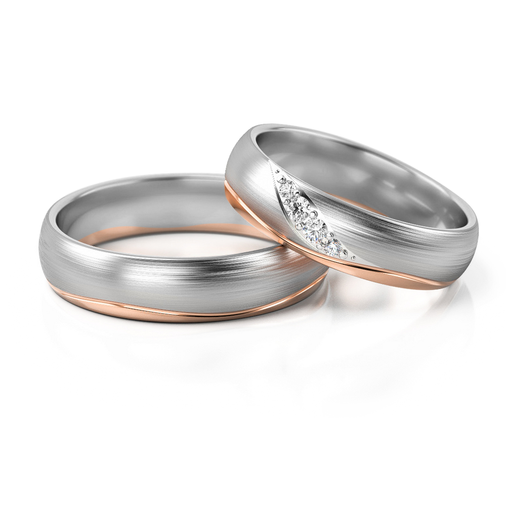 
                  
                    Vestuviniai žiedai – geltonas ir baltas auksas su deimantais, 5 mm pločio
                  
                