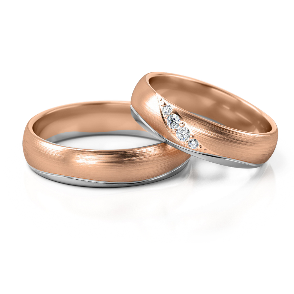 
                  
                    Vestuviniai žiedai – geltonas ir baltas auksas su deimantais, 5 mm pločio
                  
                