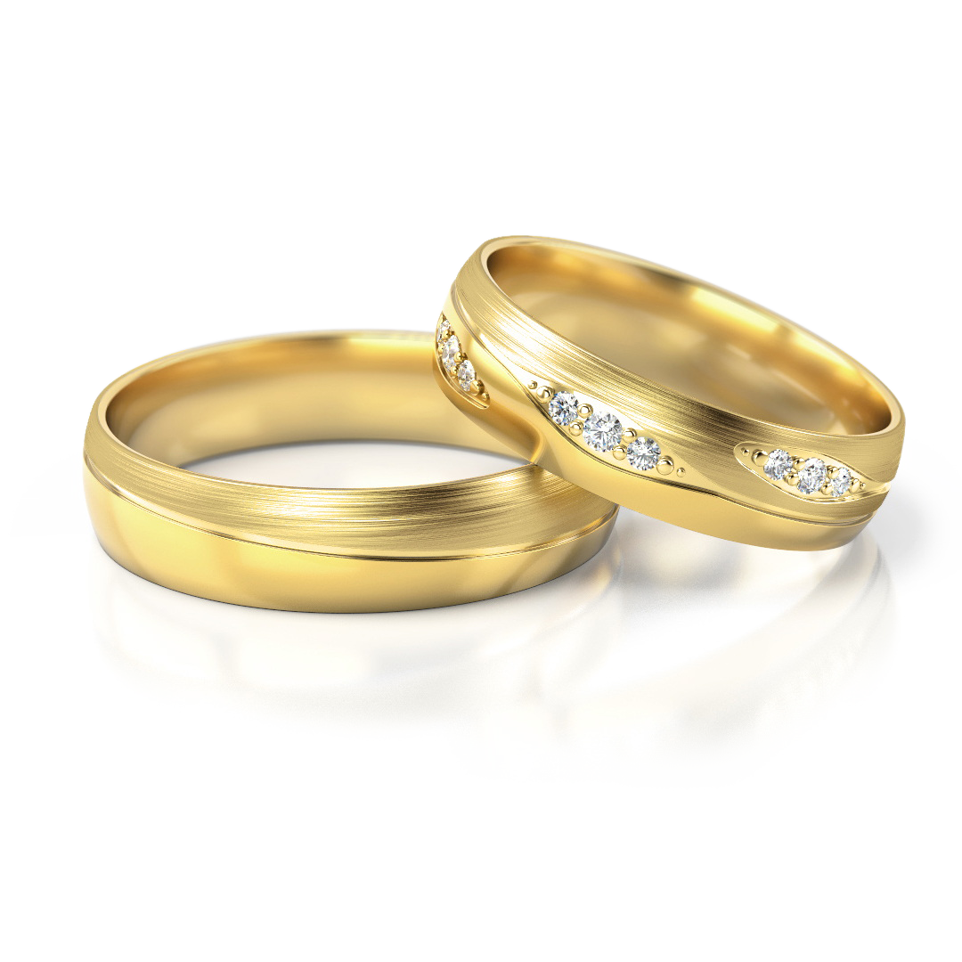 Dviejų aukso spalvų vestuviniai žiedai su deimantais (5 mm)