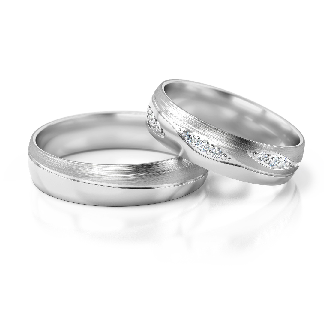 Dviejų aukso spalvų vestuviniai žiedai su deimantais (5 mm)