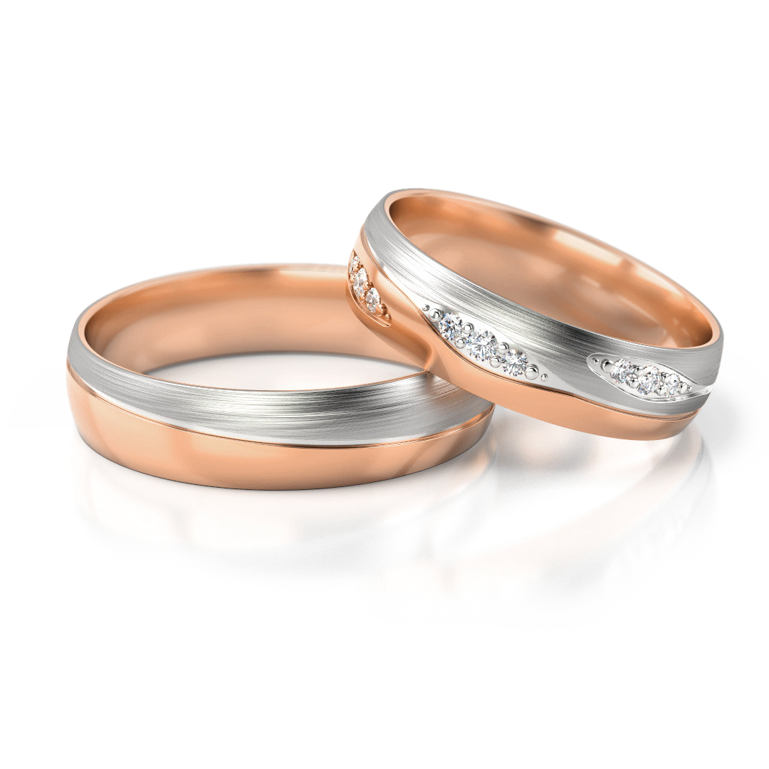 Dviejų aukso spalvų vestuviniai žiedai su deimantais (5 mm)